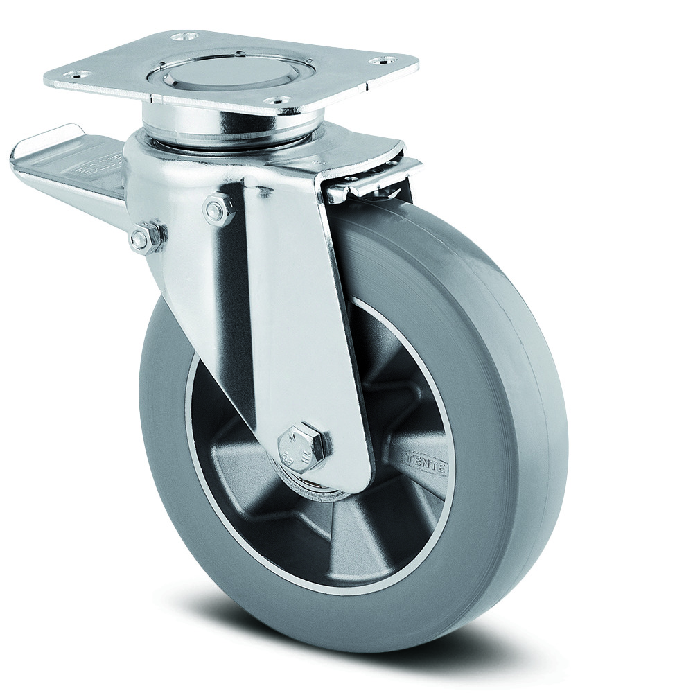 Swivel castor with total lock, head end of castor 200 mm