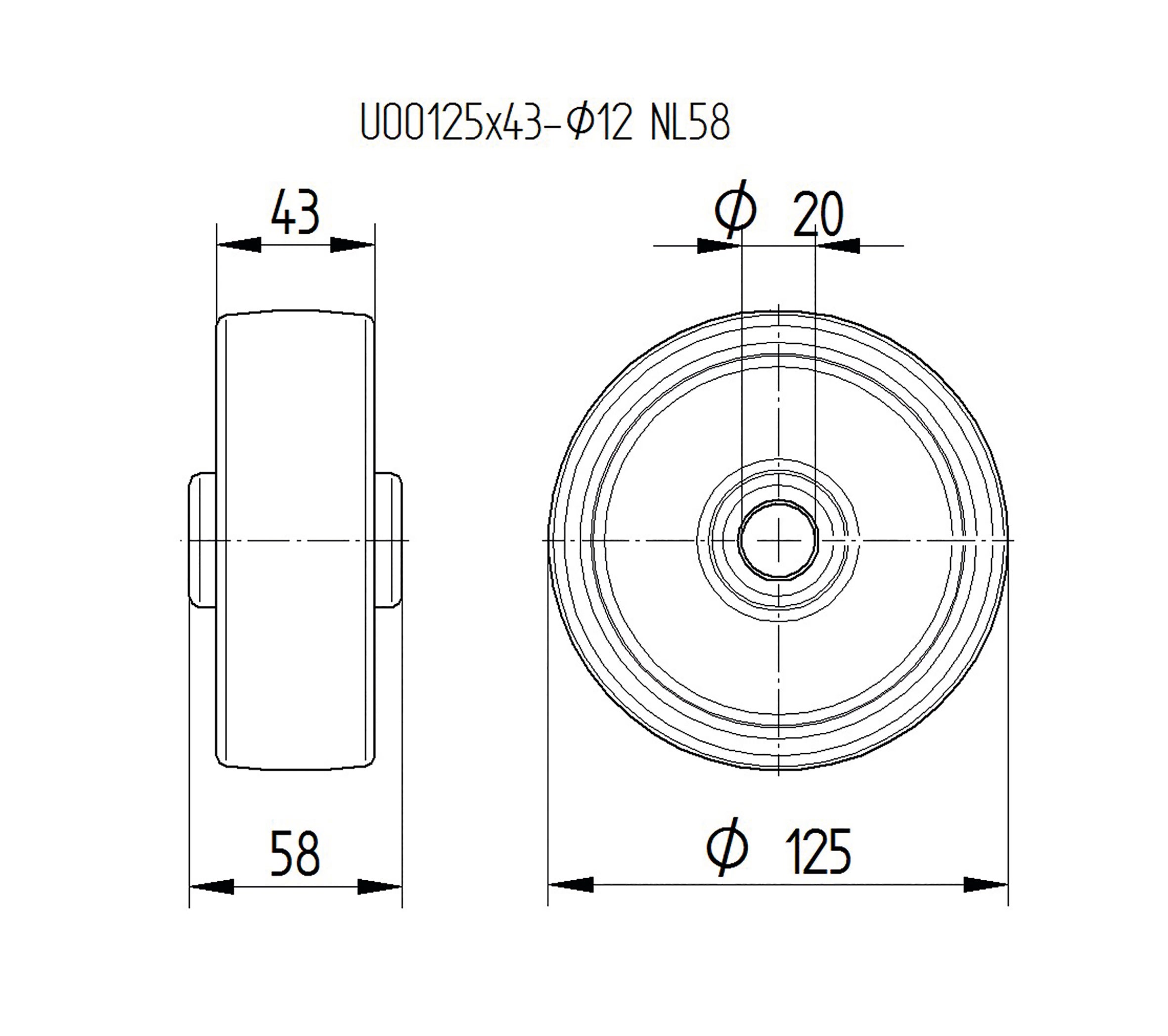 Swivel castor with total lock 125 mm