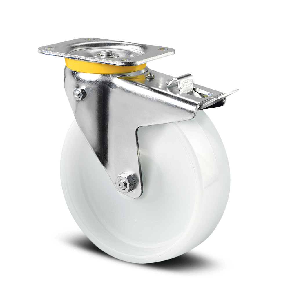 Swivel castor with total lock and spring loaded directional lock 125 mm