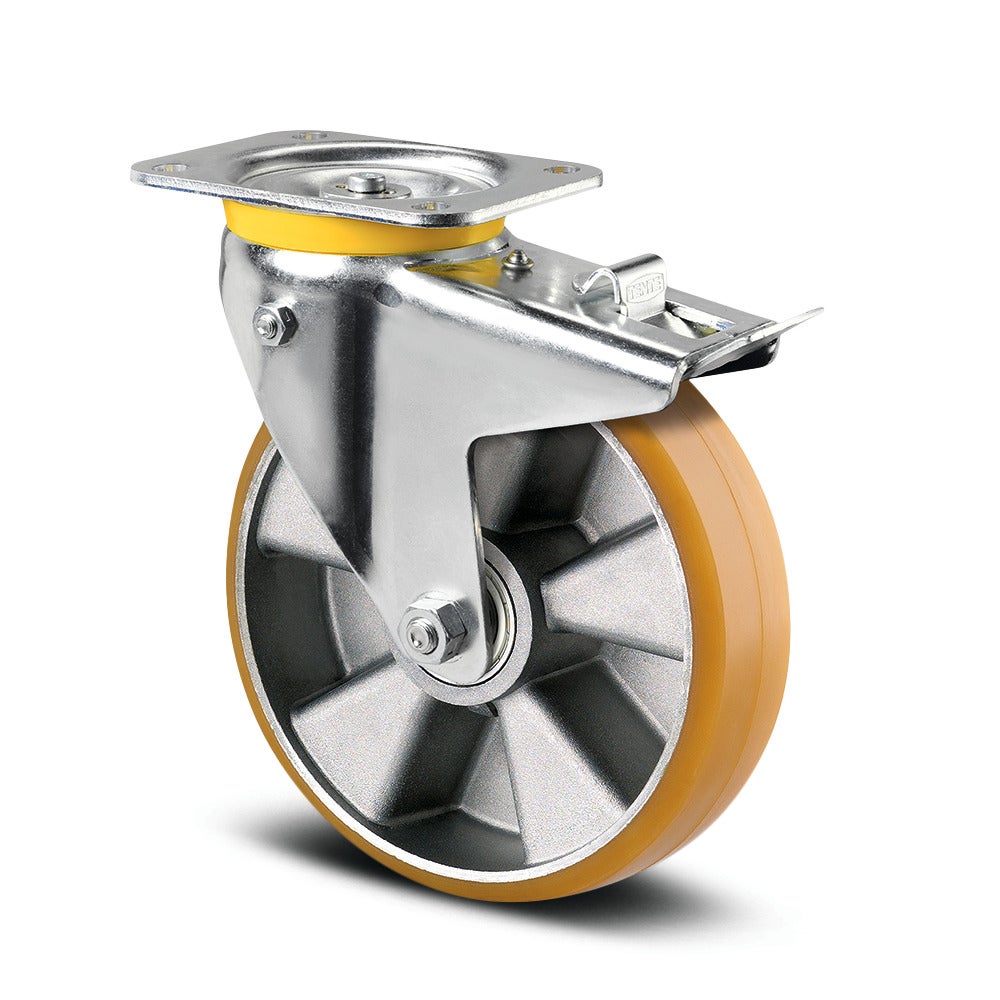 Swivel castor with total lock and spring loaded directional lock 200 mm