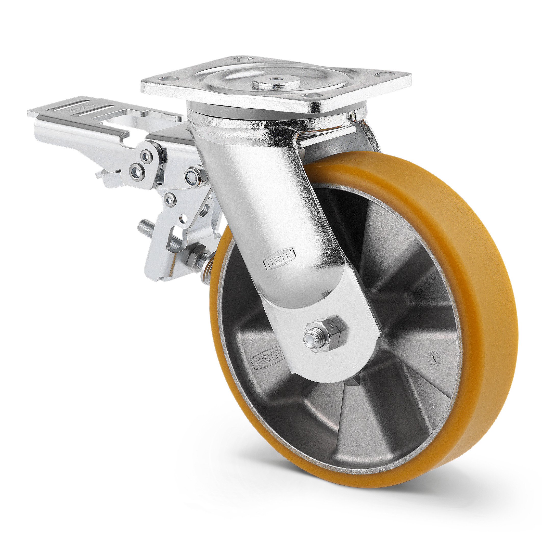 Swivel castor with total lock, head end of castor 200 mm