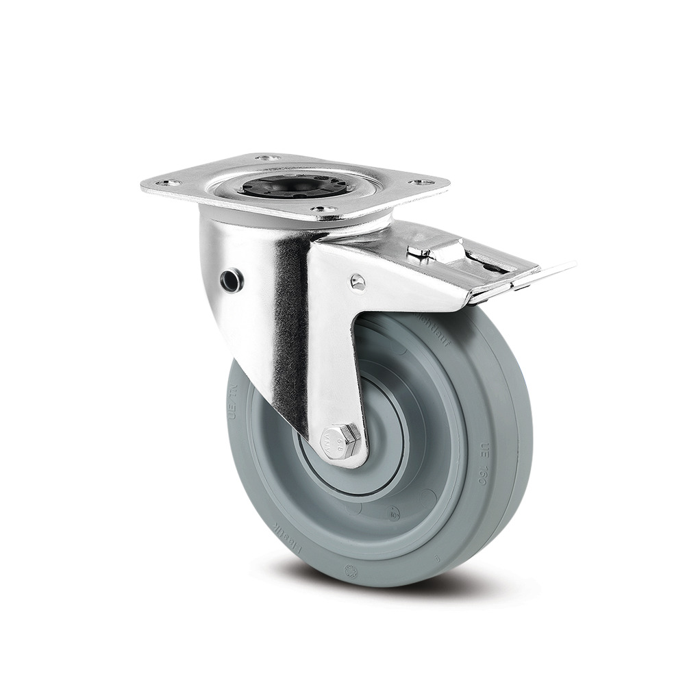 Swivel castor with total lock and spring loaded directional lock 100 mm