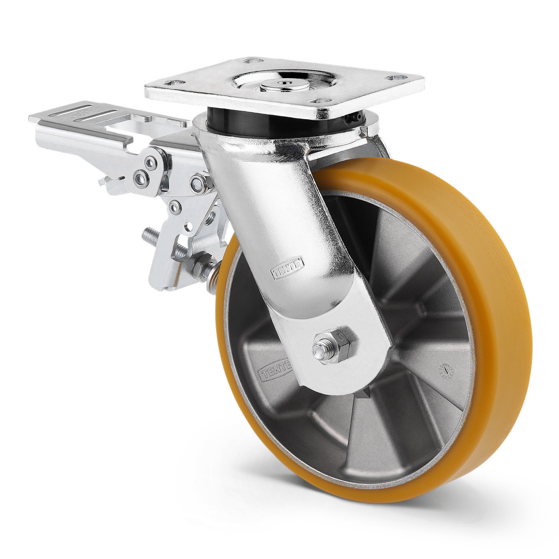 Swivel castor with total lock, head end of castor 160 mm