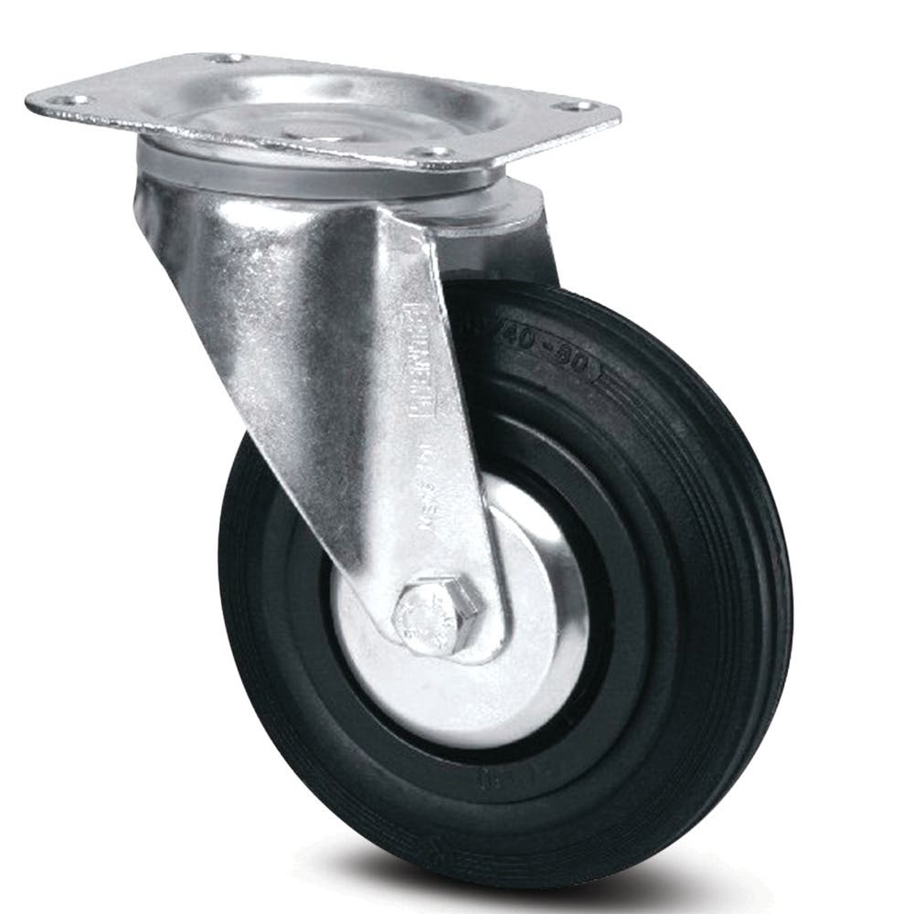 Swivel castor 3.15 in | Solid rubber, black, Roller bearing, With ...