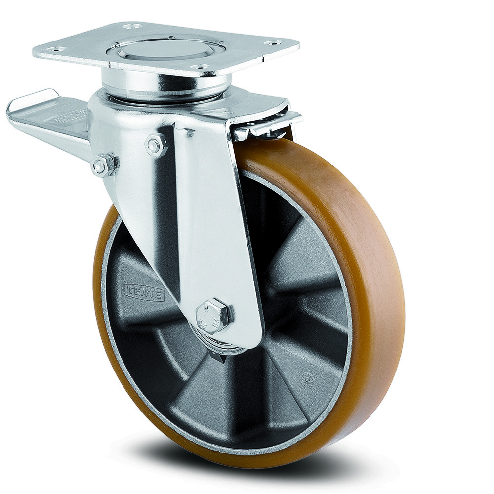 Swivel castor with total lock, head end of castor 125 mm