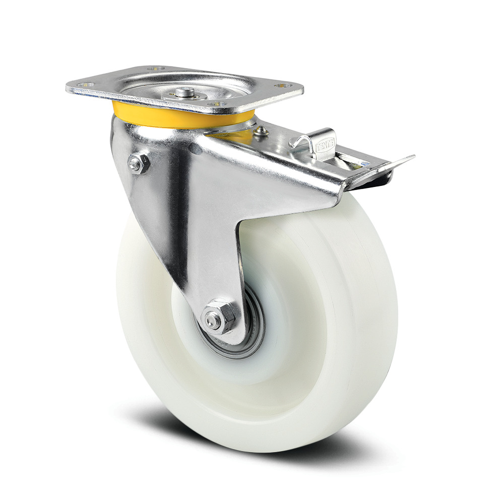 Swivel castor with total lock and spring loaded directional lock 125 mm