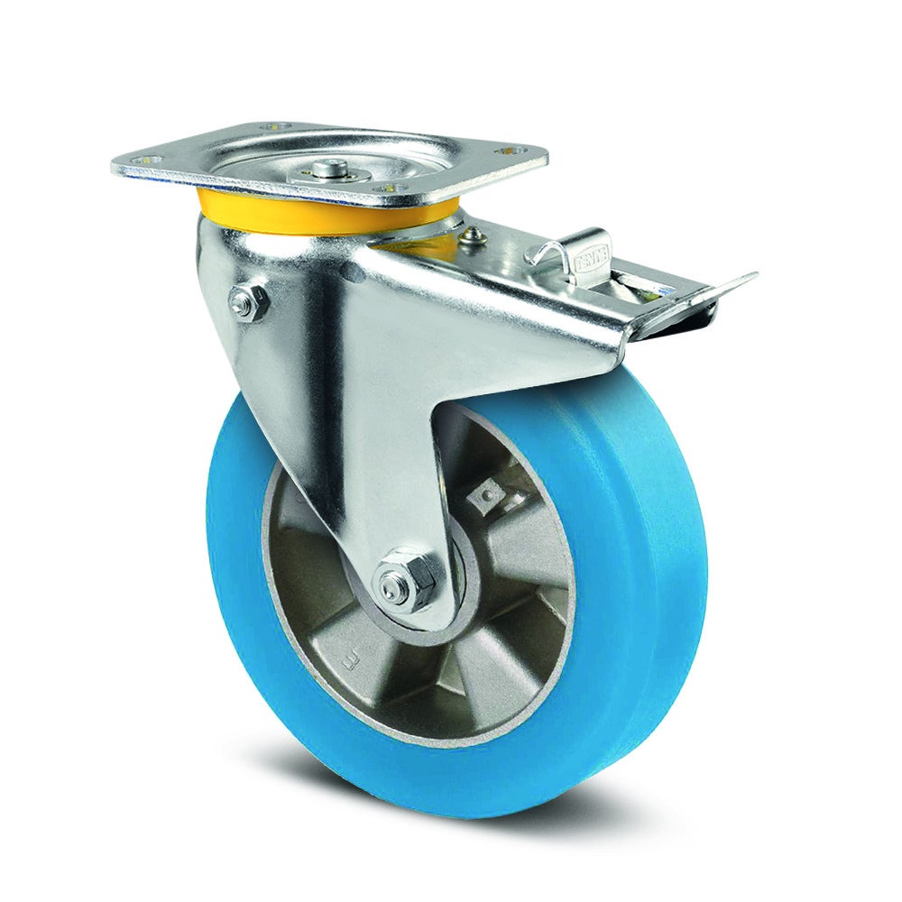 Roulette pivotante à blocage total et rappel de direction automatique 160 mm