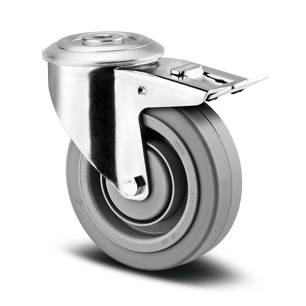 Swivel castor with total lock 100 mm | Elastic tire, non-marking ...