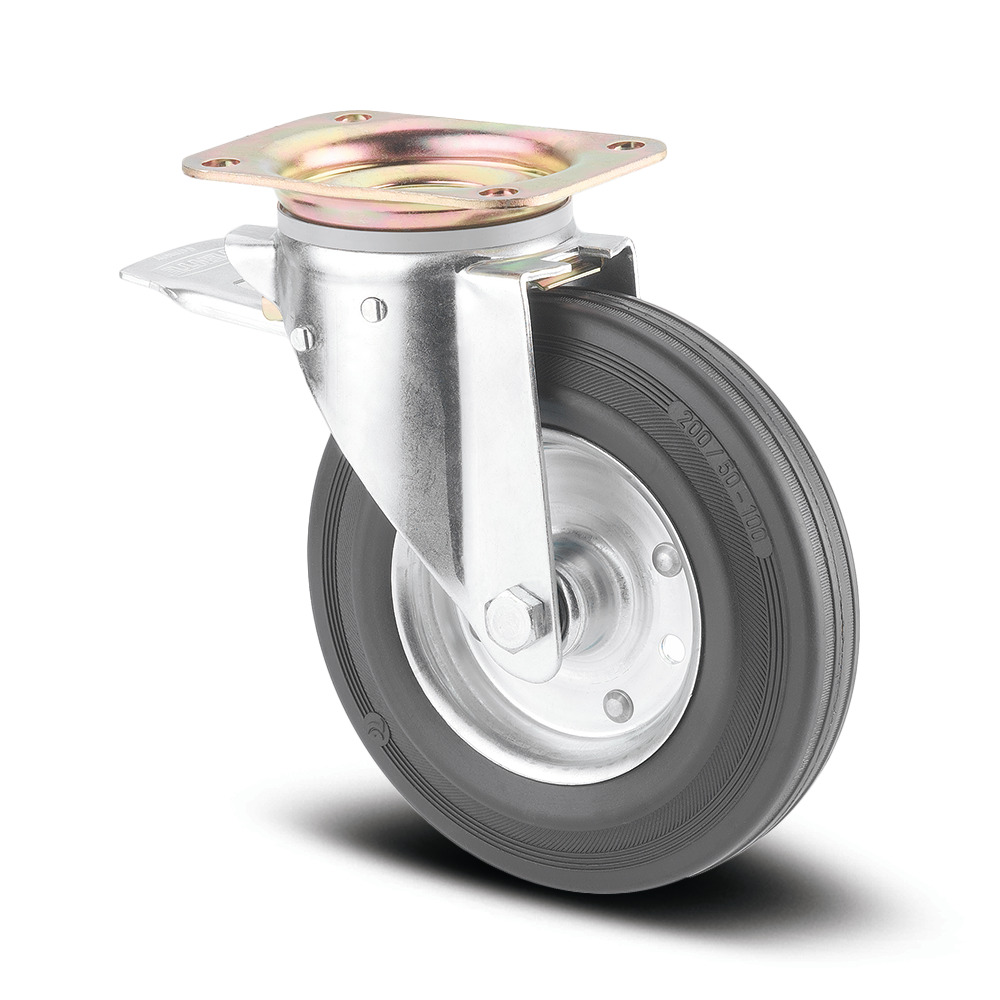 Swivel castor with total lock, head end of castor 7.87 in