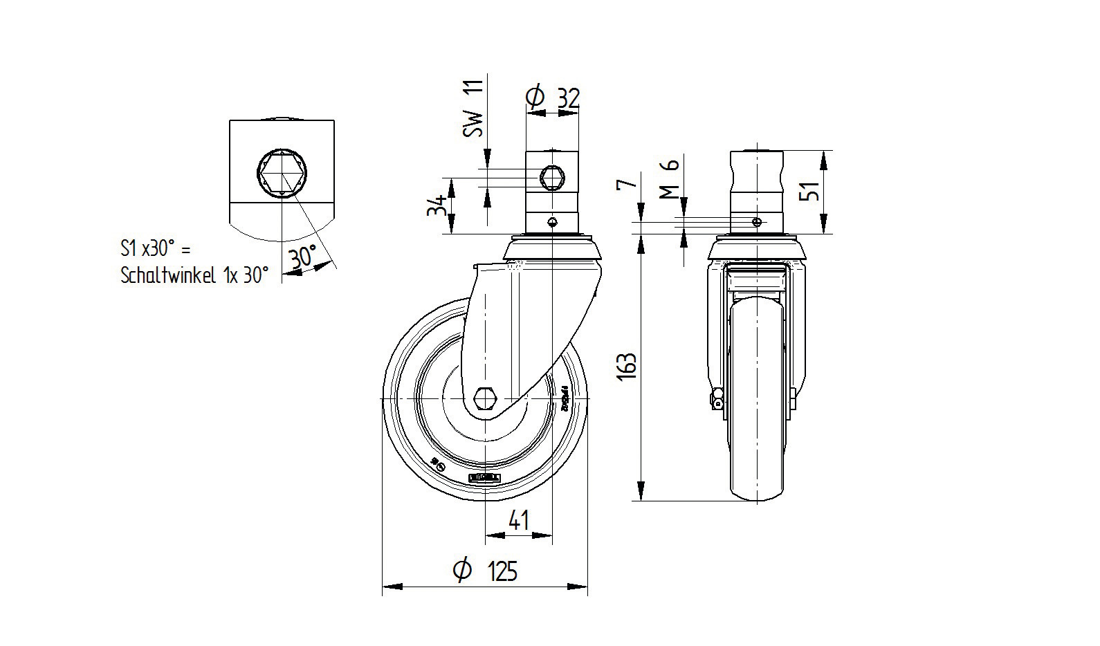 회전 캐스터 75 mm