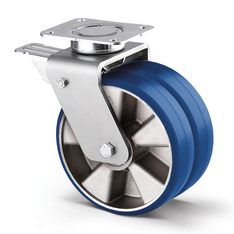 Swivel castor with total lock, head end of castor 160 mm