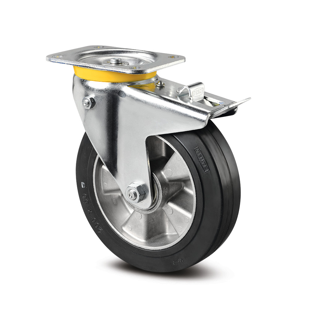 Swivel castor with total lock and spring loaded directional lock 125 mm