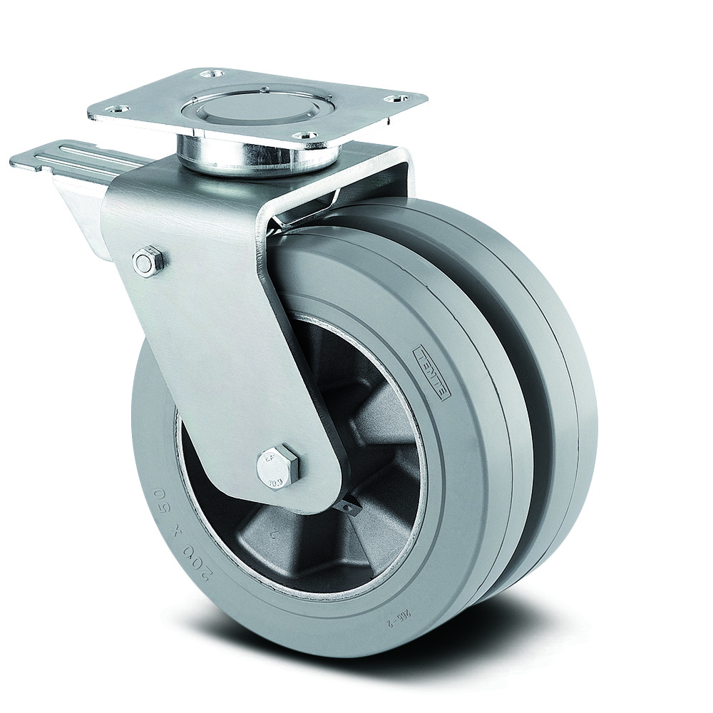 Swivel castor with total lock, head end of castor 125 mm