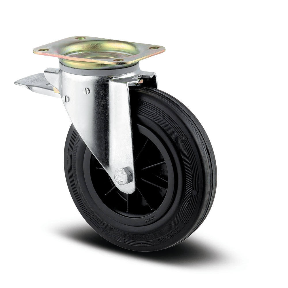 Swivel castor with total lock, head end of castor 160 mm