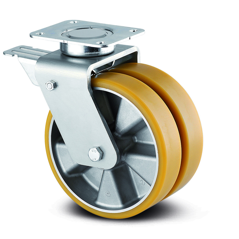 Swivel castor with total lock, head end of castor 200 mm