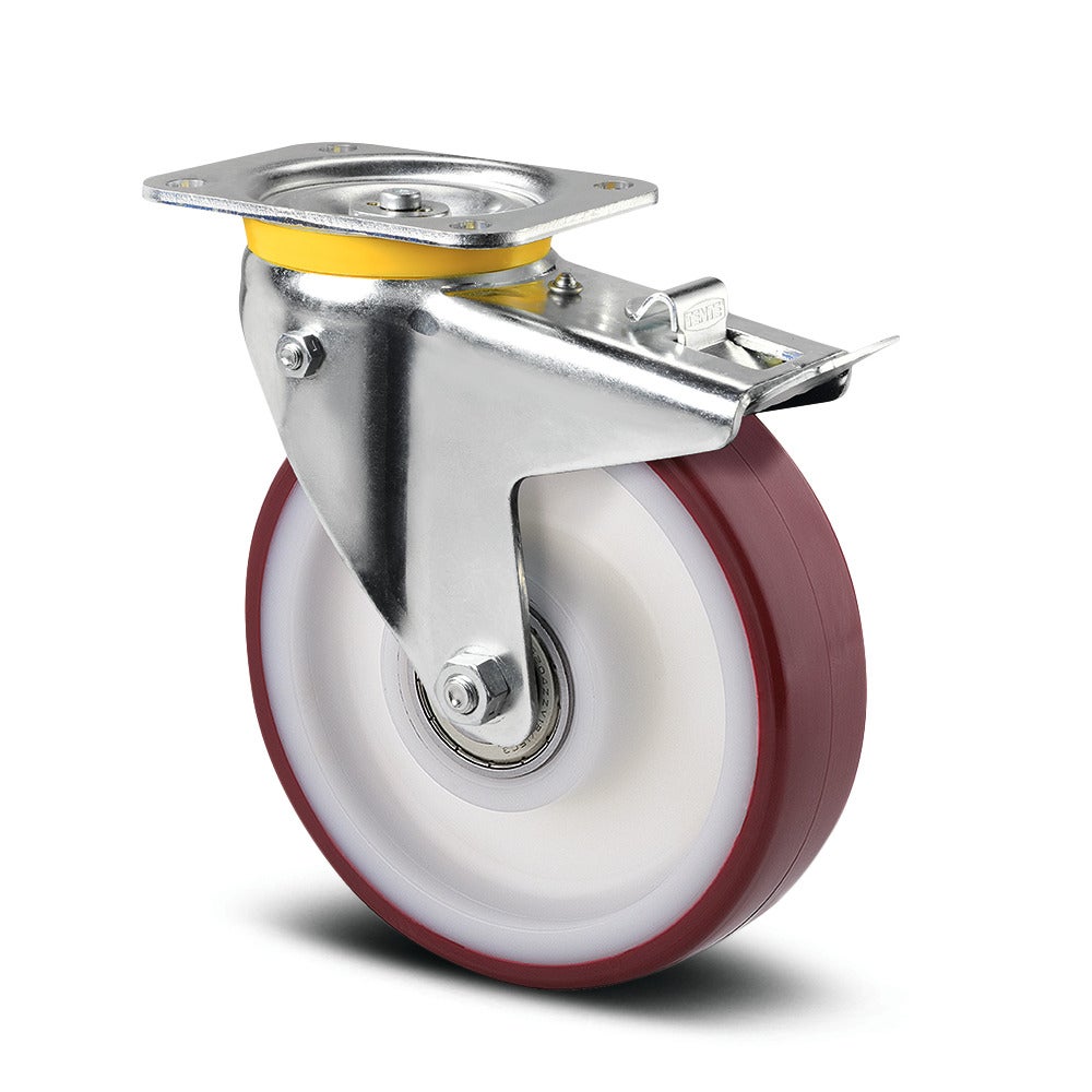 Swivel castor with total lock and spring loaded directional lock 200 mm